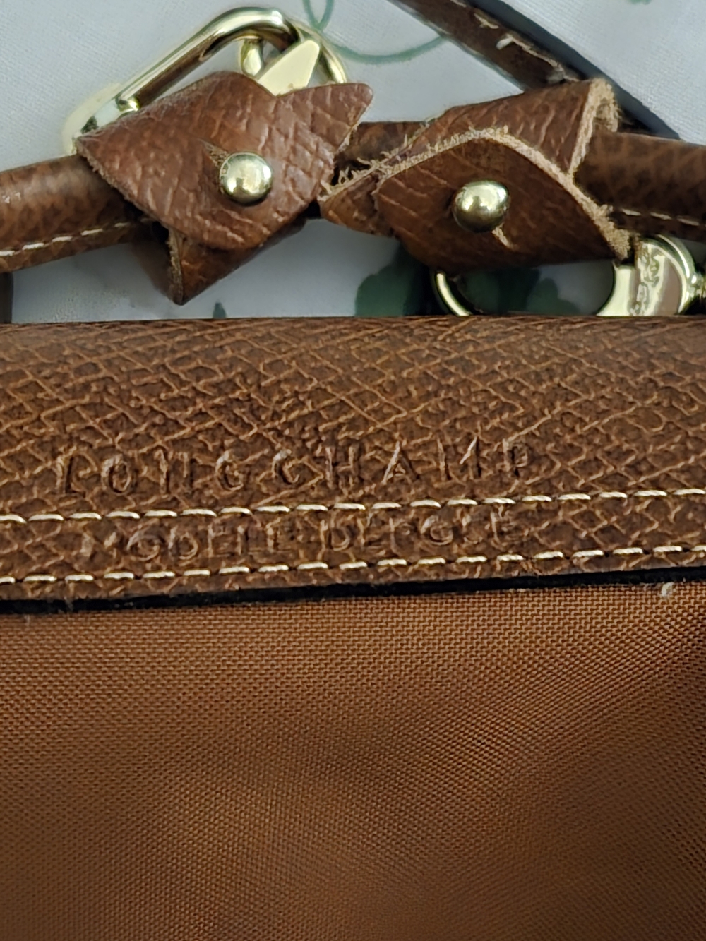 Longchamp Cognac Textured Leather Canvas Pouch with Gold Accents. Authentic. - Picture 6 of 6